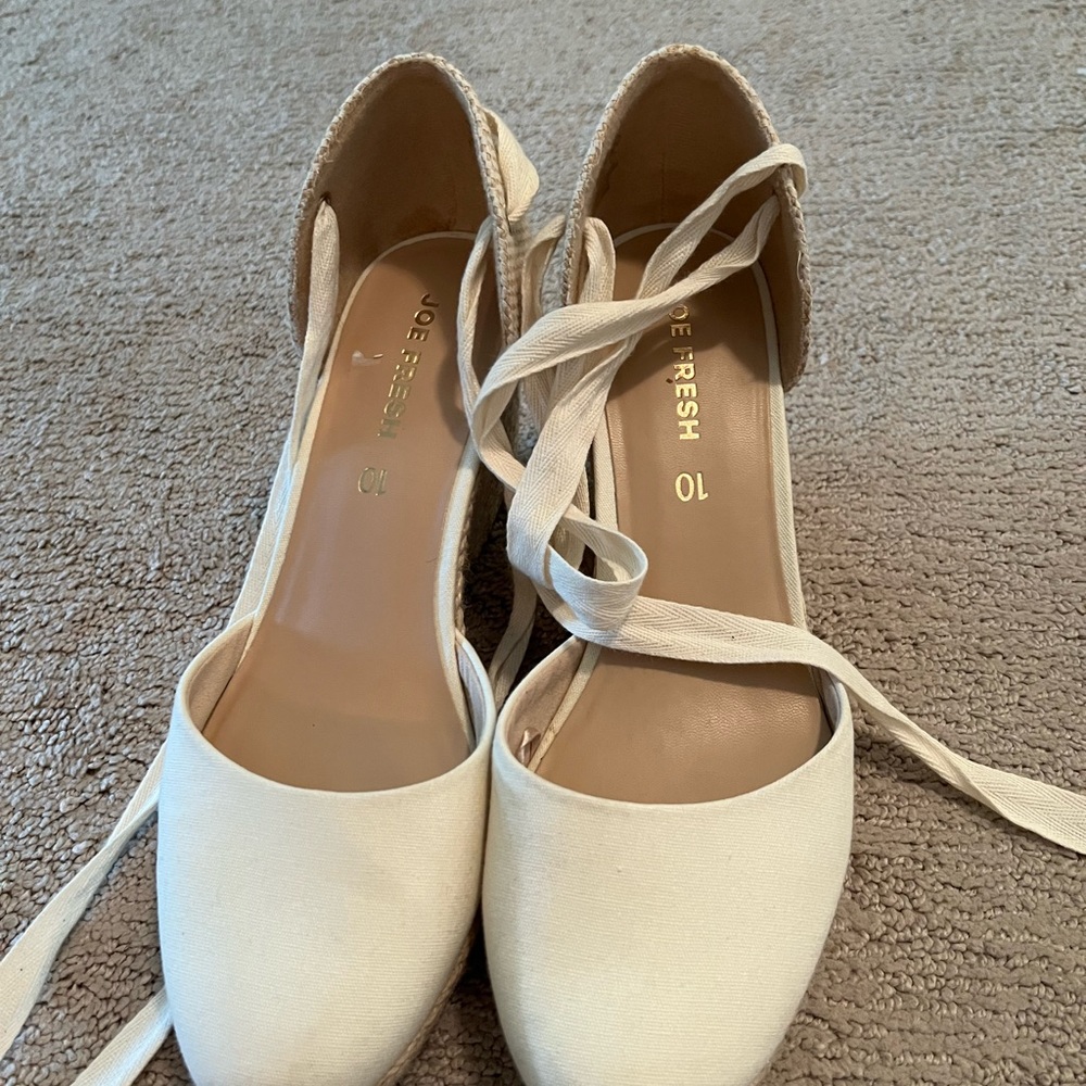 Joe Fresh Cream Espadrille Shoes with Ankle Wrap